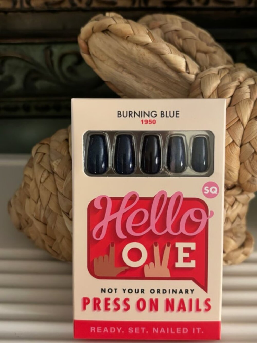 Hello Love Burning Blue Press on Nails